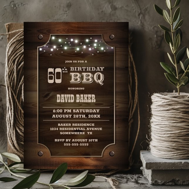 Stylish Wood 60th Birthday BBQ Invitation (Creator Uploaded)