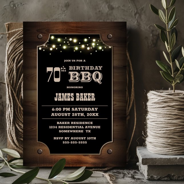 Stylish Wood 70th Birthday BBQ Invitation (Creator Uploaded)