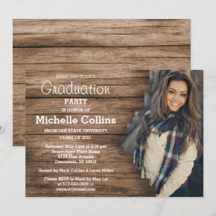 Stylish Wood Background Graduation Invitation