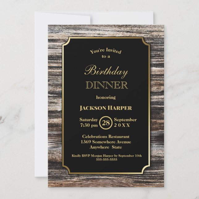 Stylish Wood Birthday Dinner Party Invitation (Front)
