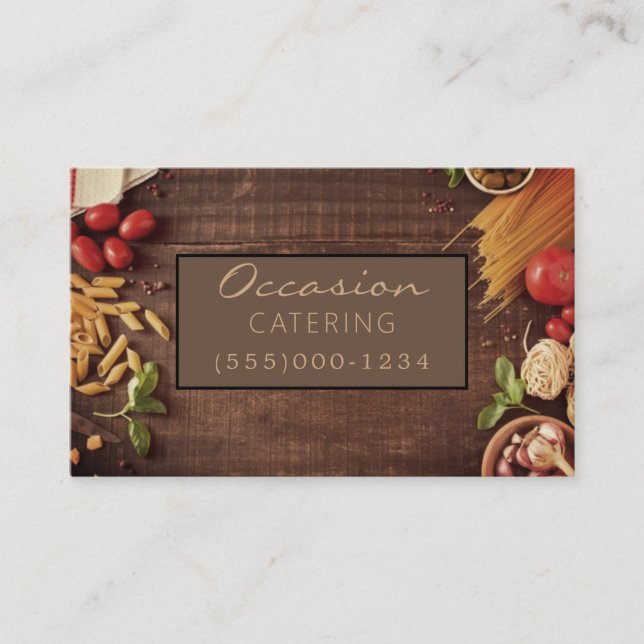 Stylish Wood Food Cutting Board Chef Catering Business Card (Front)