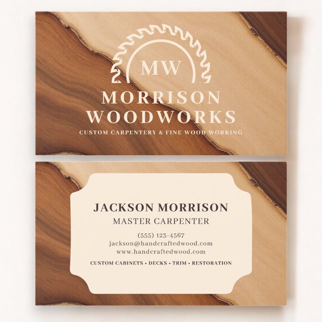 Stylish Wooden Carpentry Construction Modern Business Card (Creator Uploaded)