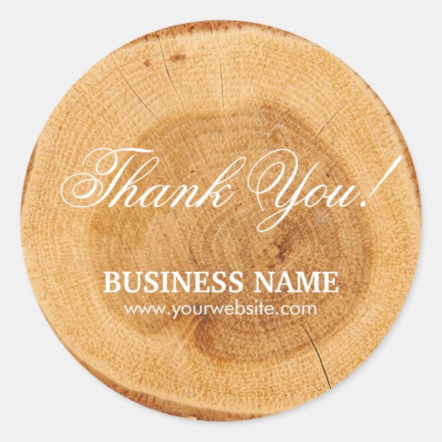 Stylish Wooden Tree Rings Business Thank You Classic Round Sticker (Front)