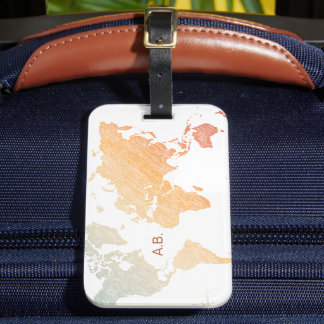 Stylish World Traveller (plus map, retro light) Luggage Tag