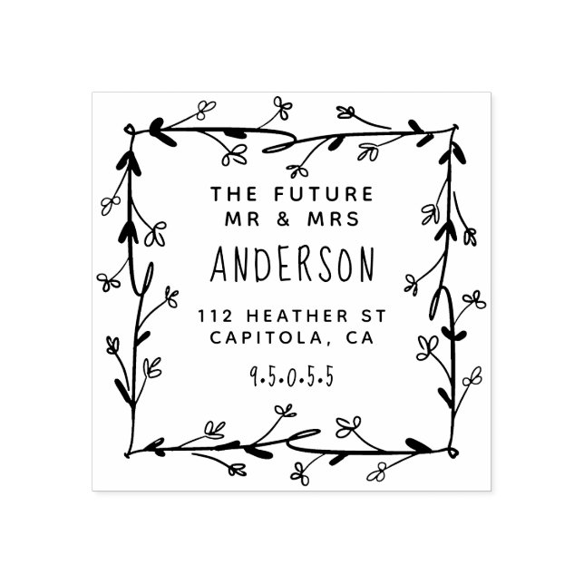 Stylish Wreath Future Mr & Mrs Return Address Rubber Stamp (Imprint)