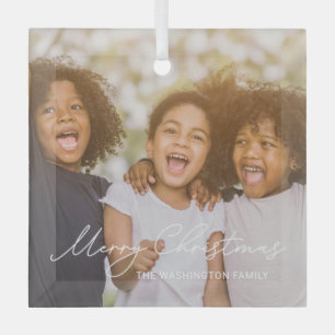 Stylish Writing Custom Photo Christmas Ornament