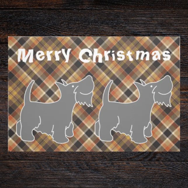 Stylish Xmas scottish tartan baby terrier brown  Doormat (Creator Uploaded)
