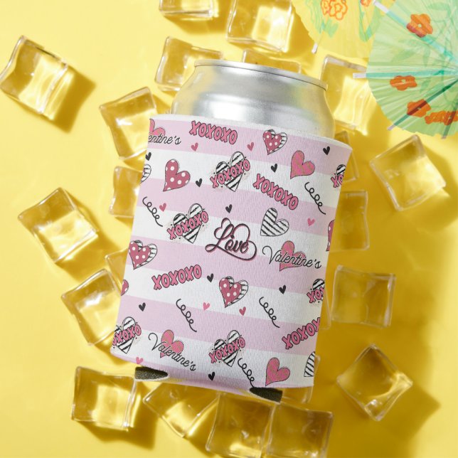 Stylish XOXO Valentine's Day Patterned   Can Cooler (In Situ Summer)