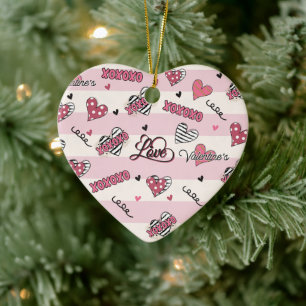 Stylish XOXO Valentine's Day Patterned Ceramic Tree Decoration