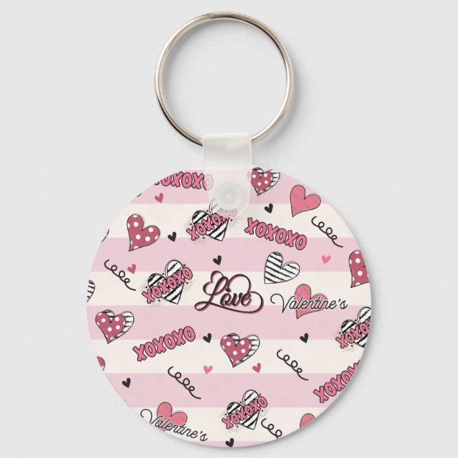Stylish XOXO Valentine's Day Patterned   Key Ring (Front)