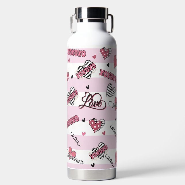 Stylish XOXO Valentine's Day Patterned  Water Bottle (Front)