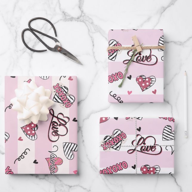 Stylish XOXO Valentine's Day Patterned  Wrapping Paper Sheet (Front)