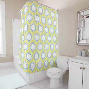 Stylish Yellow and Aqua Geometric Pattern Shower Curtain