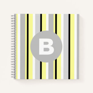 Stylish Yellow and Grey Striped Monogram Notebook