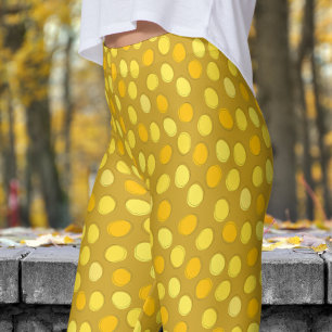 Stylish Yellow and Lemon Curry Polka Dot Pattern Leggings