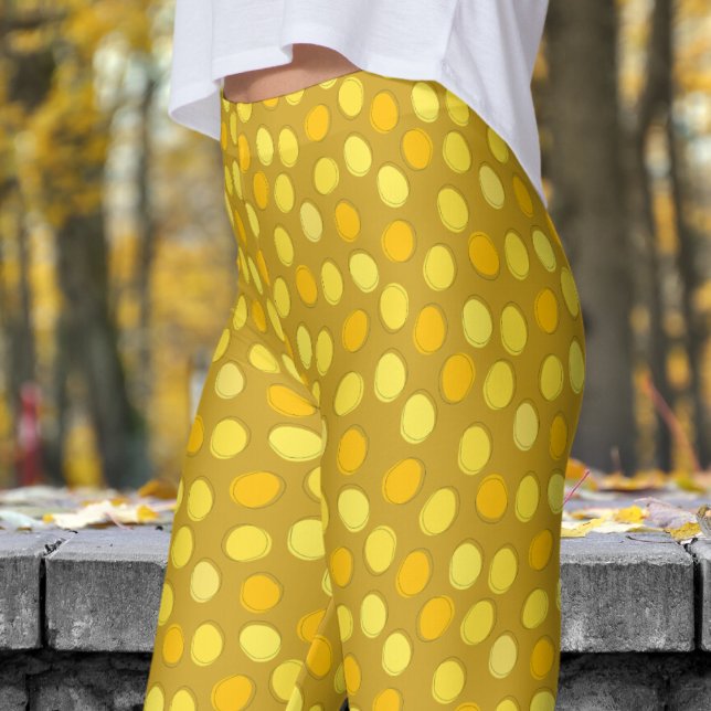 Stylish Yellow and Lemon Curry Polka Dot Pattern Leggings (Yellows on Lemon Curry Yellow Leggings)
