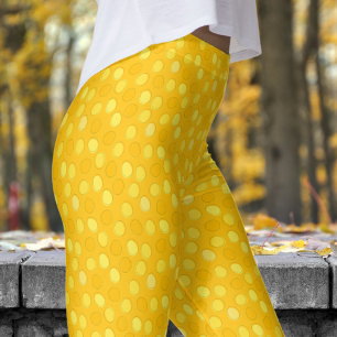 Stylish Yellow and Mikado Polka Dot Pattern Leggings