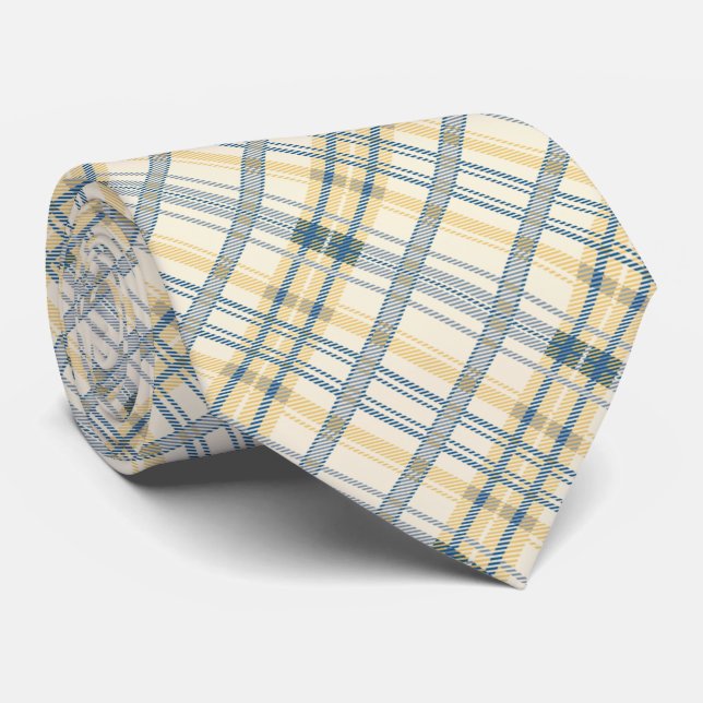 Stylish Yellow and Navy Blue Plaid Print Tie (Rolled)