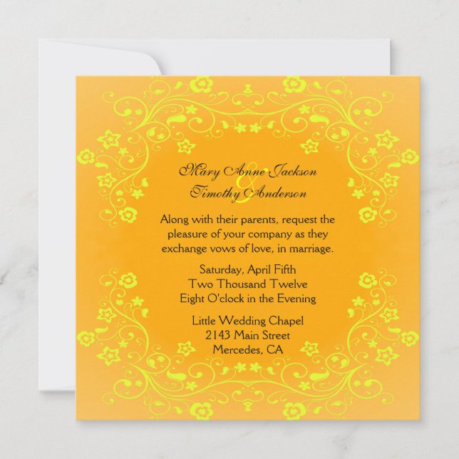 Stylish Yellow and Orange Wedding Invitation (Front)