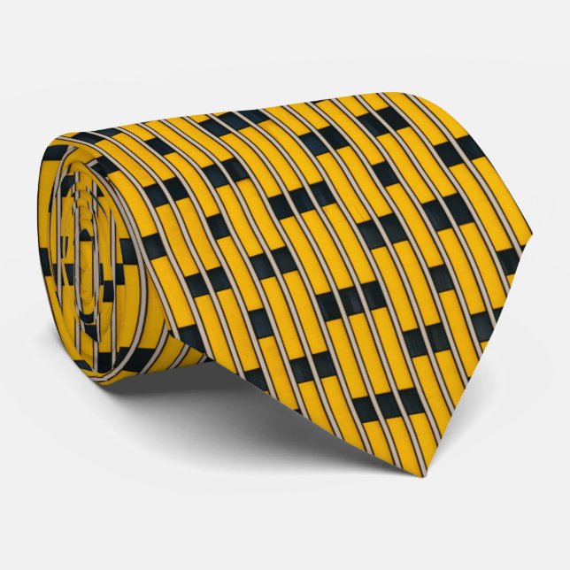 STYLISH YELLOW BLACK STRIPES NECK TIE (Rolled)