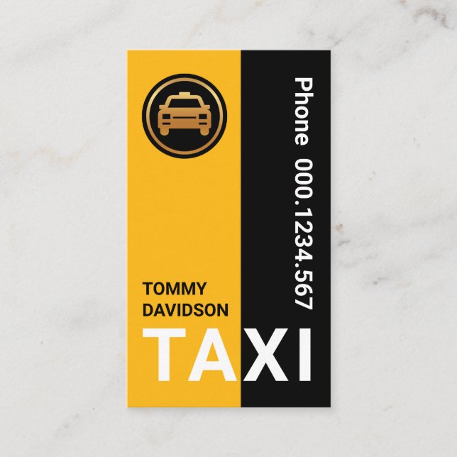 Stylish Yellow Black Stripes Taxi Driver Business Card (Front)