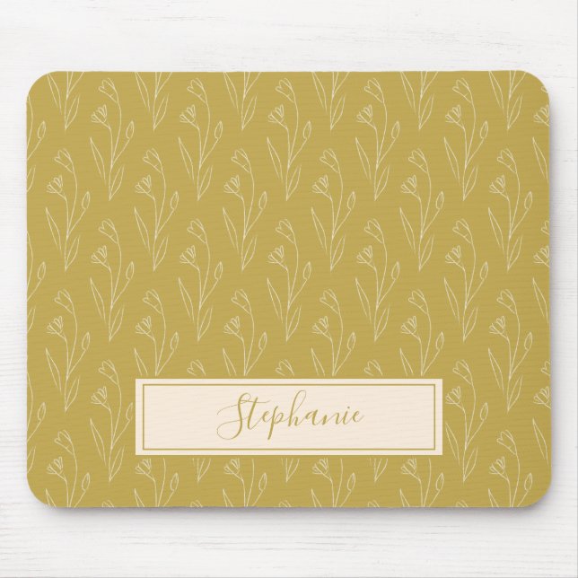 Stylish Yellow Floral Drawing Personalised   Mouse Mat (Front)
