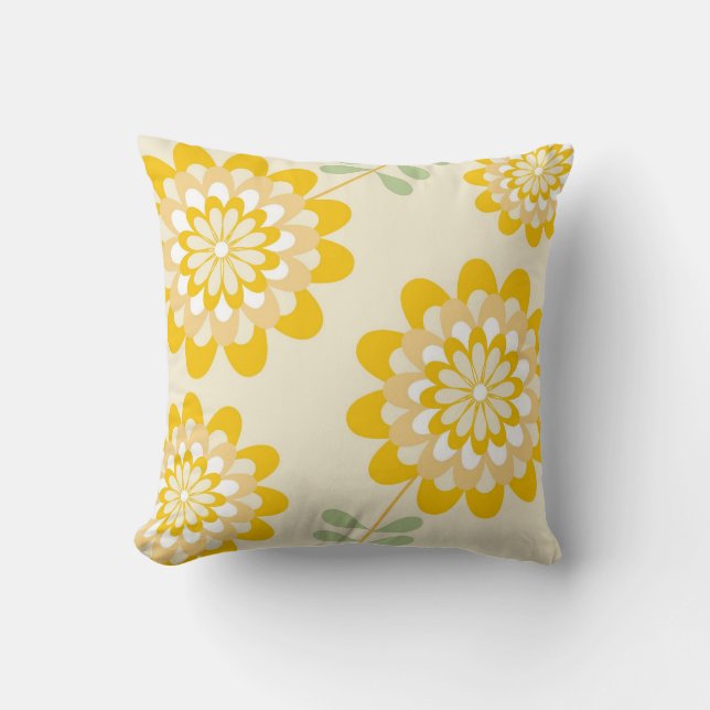 Stylish Yellow Floral Pattern - Cream Cushion (Front)