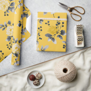 Stylish Yellow Floral Pattern Modern Farmhouse Wrapping Paper
