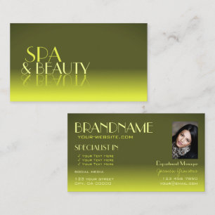 Stylish Yellow Gradient Mirror Font with Photo Business Card
