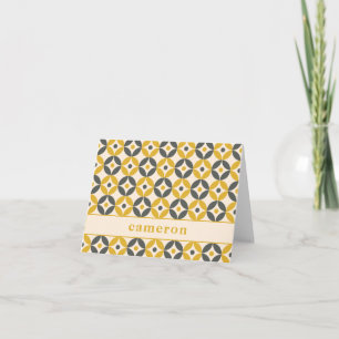 Stylish Yellow Grey Geometric Personalised   Note Card