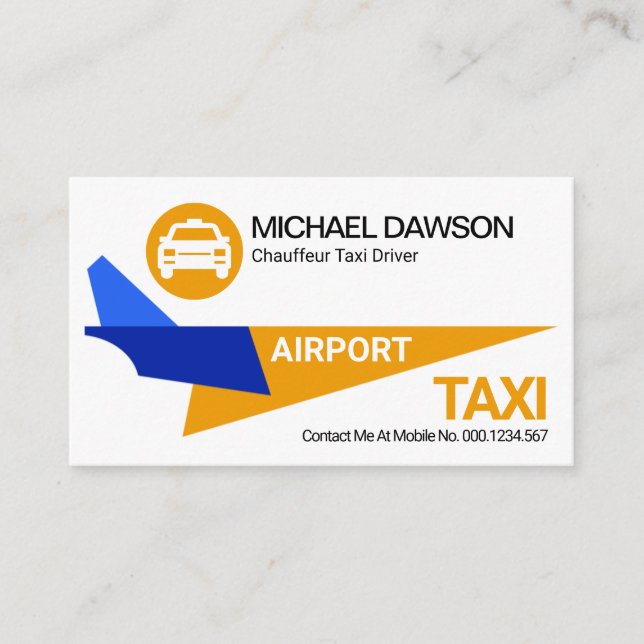 Stylish Yellow Jet Aeroplane Airport Taxi Business Card (Front)