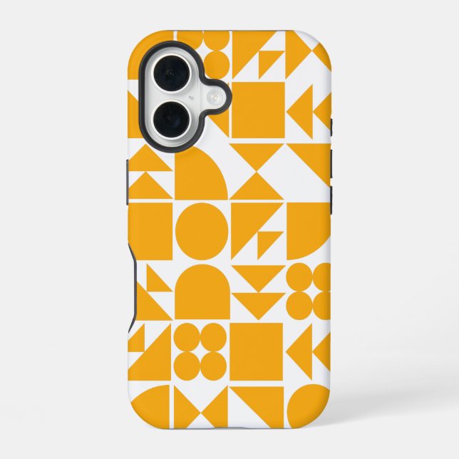 Stylish Yellow Modern Geometric Shapes Pattern iPhone 16 Case (Back)