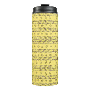 Stylish yellow navy Blue Stripes & Floral pattern Thermal Tumbler