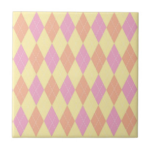Stylish Yellow Orange Pink Argyle Pattern Tile