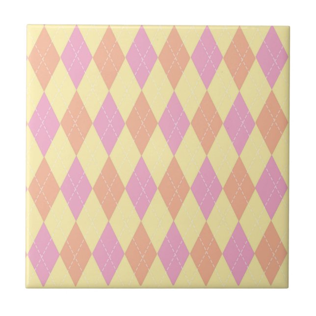 Stylish Yellow Orange Pink Argyle Pattern Tile (Front)