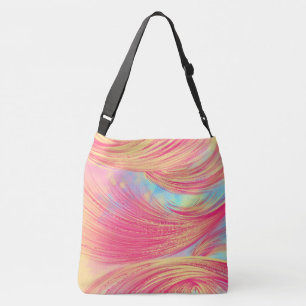 Stylish yellow pink Abstract Feathers Crossbody Bag