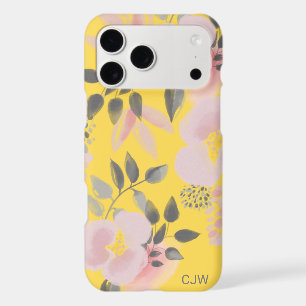 Stylish Yellow Pink Floral Pattern with Monogram