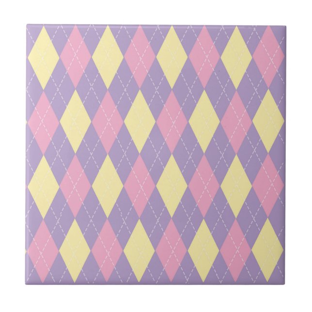 Stylish Yellow Pink Purple Argyle Pattern Tile (Front)
