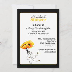 Stylish Yellow Poppies Bridal Shower Invitation