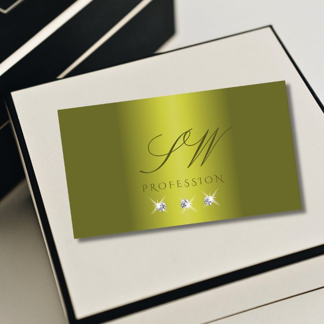 Stylish Yellow Silver Sparkling Diamonds Monogram Business Card (Creator Uploaded)
