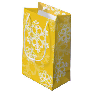 Stylish Yellow Snowflakes Modern Christmas pattern Small Gift Bag