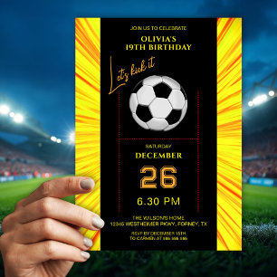 Stylish Yellow Soccer Birthday Invitation