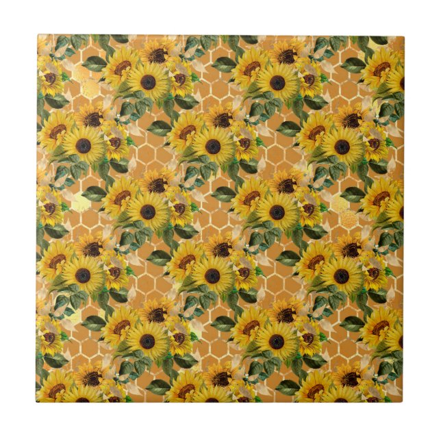 Stylish Yellow Sunflowers Bouquet Honeycomb Tile (Front)