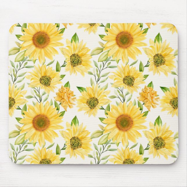 Stylish yellow sunflowers pattern mouse mat (Front)