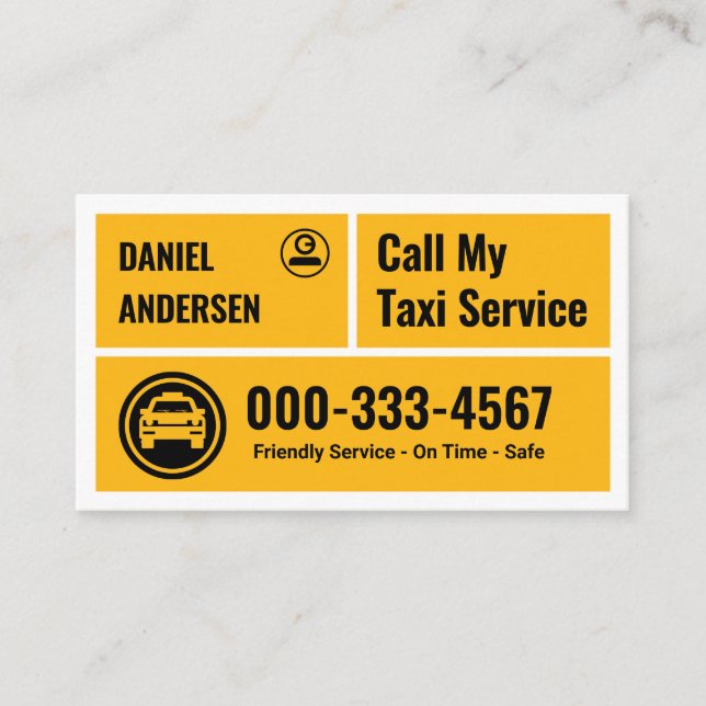 Stylish Yellow Taxi Boxes Cab Driver Business Card (Front)