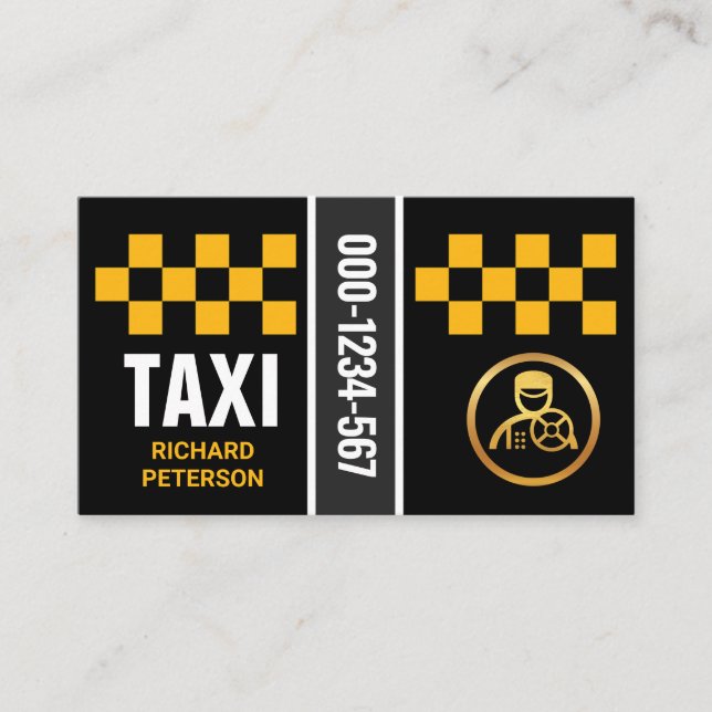 Stylish Yellow Taxi Check Boxes Driver Business Card (Front)
