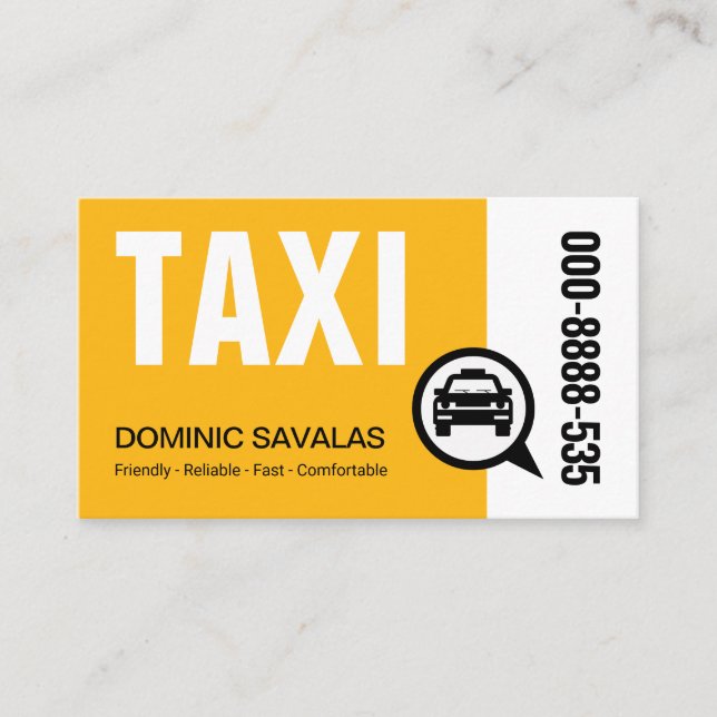 Stylish Yellow TAXI Driver Business Card (Front)