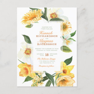 Stylish Yellow Watercolor Daisies Floral Wedding Invitation Postcard