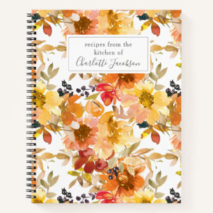 Stylish Yellow Watercolor Floral Custom Recipe  Notebook