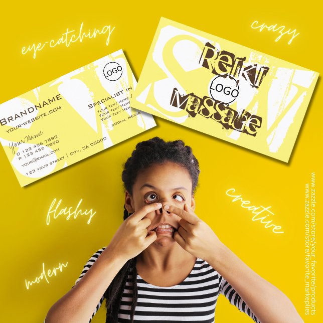 Stylish Yellow White and Brown with Logo Monogram Business Card (Creator Uploaded)